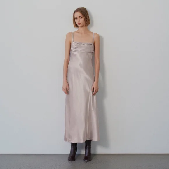 Zara *  Satin Cut Out Slip Midi Dress Size M - Picture 2 of 15